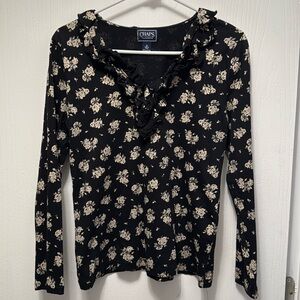Chaps Ruffled Floral Long Sleeve Blouse Size Medium